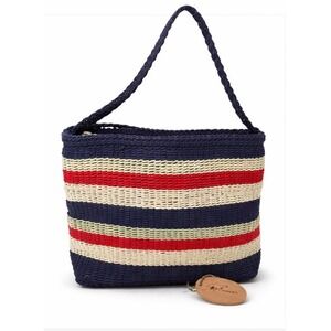 Stone Mountain® Womens Shoulder Bag Purse Blue White Red Striped Woven Fabric